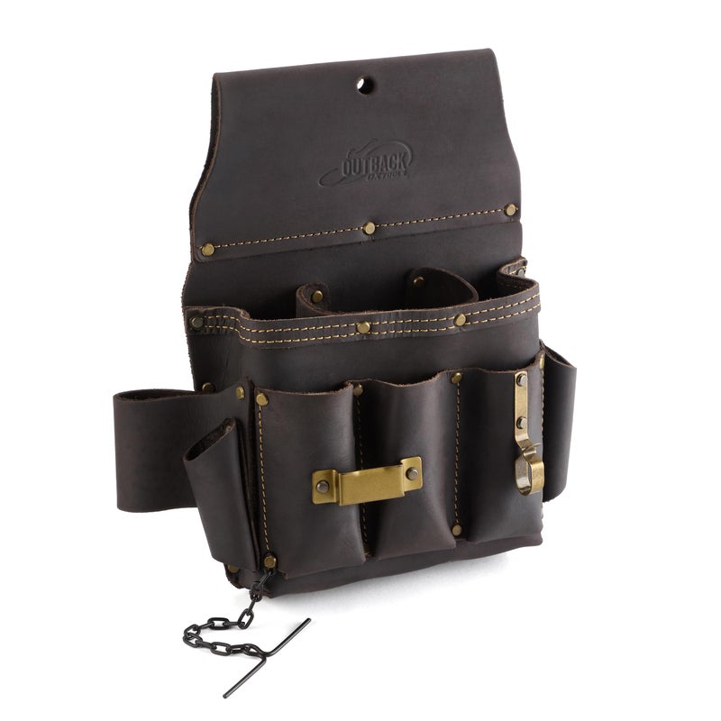 OX Tools Top Grain Leather Electrician Tool Pouch with Contrast Stitching, Rivets, and Electrical Tape Holder | 10 Pockets for Electrician | 3" Belt Loop OX-P263402-FBA - Image 1